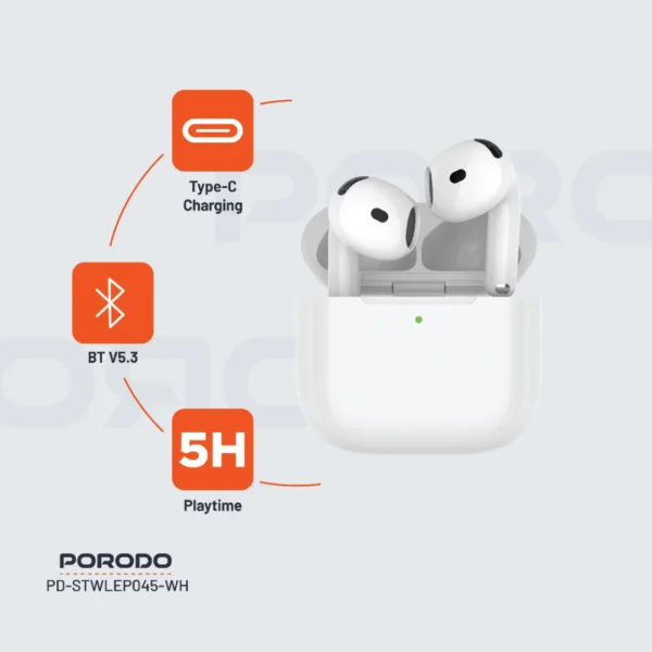 Porodo Soundtec Earbuds Gen 4 - White - Image 7