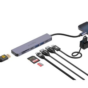 Porodo 7in1 USB C Hub, Type C Hub, HDMI 2XUSB-A, 2XUSB-C, MicroSD - Image 3