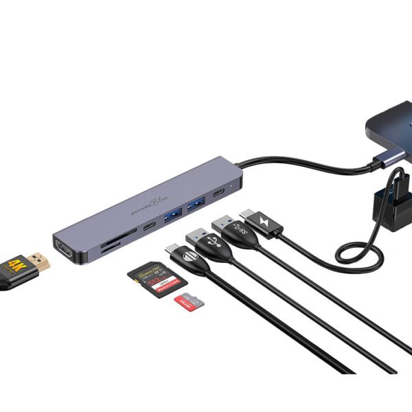 Porodo 7in1 USB C Hub, Type C Hub, HDMI 2XUSB-A, 2XUSB-C, MicroSD - Image 3