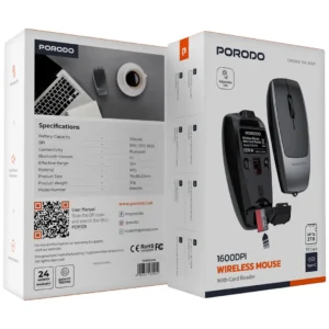 Porodo 1600DPI Wireless Mouse with Card Reader - Black - Image 4