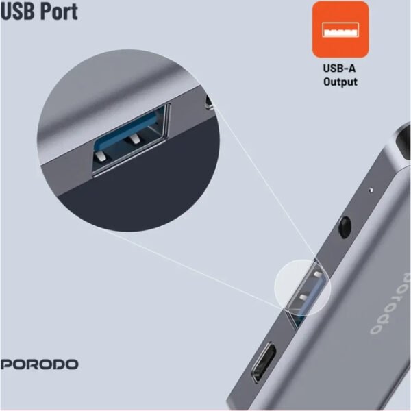 Porodo 4in1 USB-C Hub Type-C PD 100W HDMI USB 3.5mm Aux - Gray - 4k HDMI - 3.5 mm Audio Jack - PD 100W Fast charging - Image 5