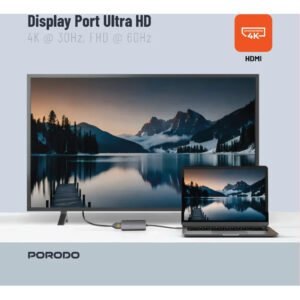 Porodo 4in1 USB-C Hub Type-C PD 100W HDMI USB 3.5mm Aux - Gray - 4k HDMI - 3.5 mm Audio Jack - PD 100W Fast charging - Image 8