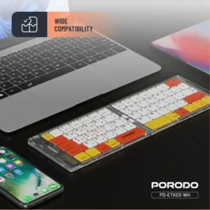 Porodo Crystal Shell Wireless Keyboard / Foldable / 65keys /Windows/iOS/Android/Mac Compatibility / Rechargeable / Lightweight and Compact and Folding Keyboard - Image 5