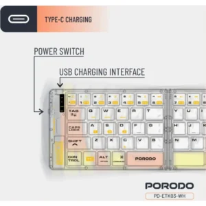 Porodo Crystal Shell Wireless Keyboard / Foldable / 65keys /Windows/iOS/Android/Mac Compatibility / Rechargeable / Lightweight and Compact and Folding Keyboard - Image 4