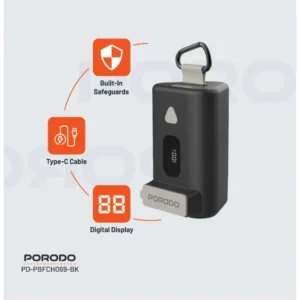 Porodo 15000mAh Power Bank PD 65W Fast Charging with a 70cm Retractable Type-C Cable & Built-In Safeguards / Digital Display Fast Charger - Image 3