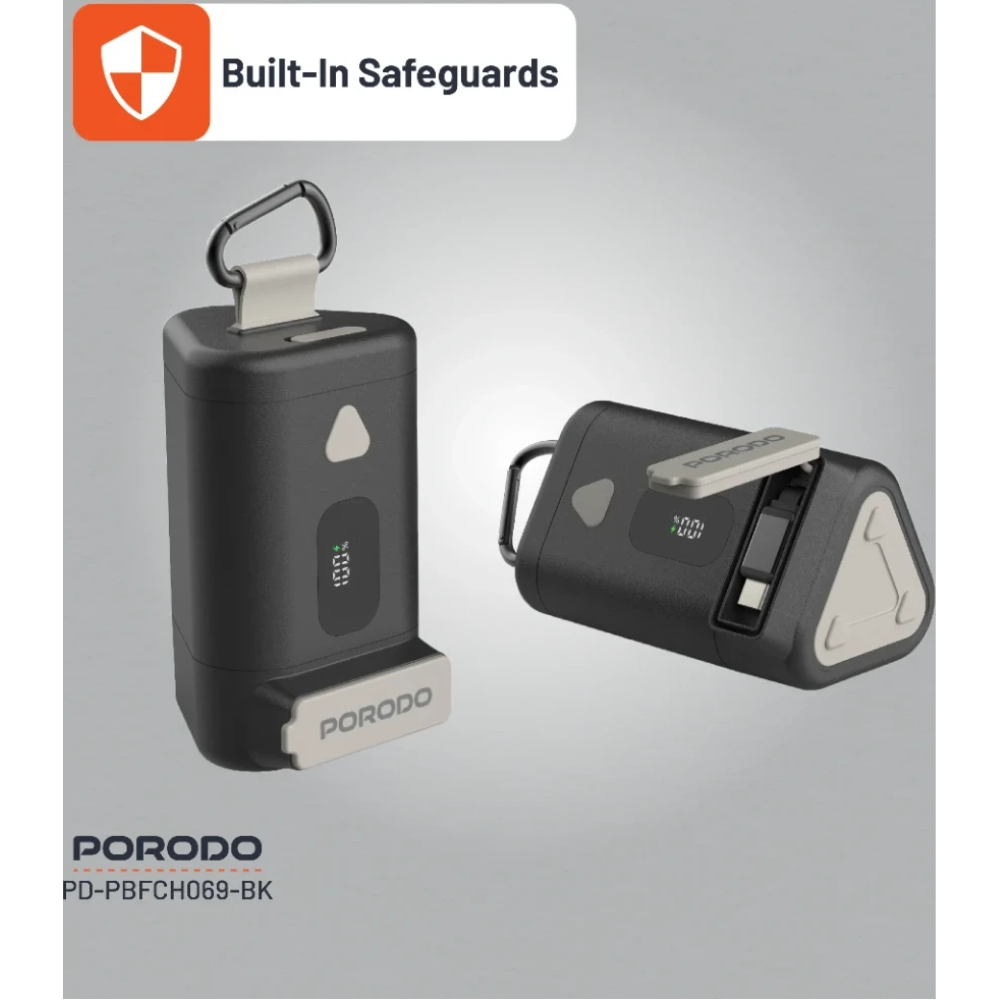 Porodo 15000mAh Power Bank PD 65W Fast Charging with a 70cm Retractable Type-C Cable & Built-In Safeguards / Digital Display Fast Charger - Image 4