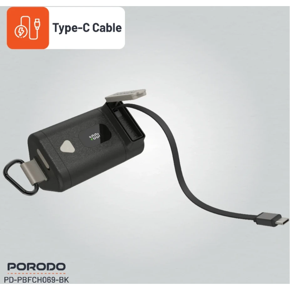 Porodo 15000mAh Power Bank PD 65W Fast Charging with a 70cm Retractable Type-C Cable & Built-In Safeguards / Digital Display Fast Charger - Image 6
