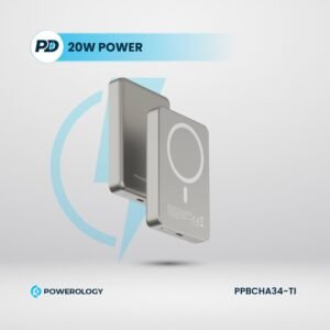 Powerology MagSafe 10000mAh Aluminum Power Bank, Compact Design, Simultaneous Charging, Type C Input, PD 20W, Titanium - Image 3