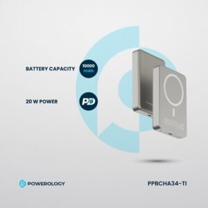 Powerology MagSafe 10000mAh Aluminum Power Bank, Compact Design, Simultaneous Charging, Type C Input, PD 20W, Titanium - Image 4