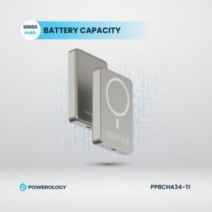 Powerology MagSafe 10000mAh Aluminum Power Bank, Compact Design, Simultaneous Charging, Type C Input, PD 20W, Titanium - Image 5