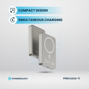 Powerology MagSafe 10000mAh Aluminum Power Bank, Compact Design, Simultaneous Charging, Type C Input, PD 20W, Titanium - Image 6