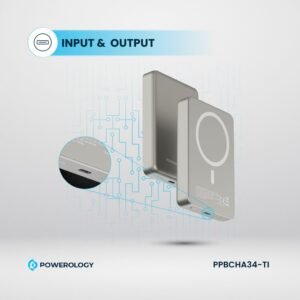 Powerology MagSafe 10000mAh Aluminum Power Bank, Compact Design, Simultaneous Charging, Type C Input, PD 20W, Titanium - Image 7