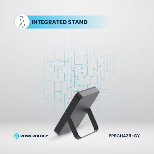 Powerology MagSafe 10000mAh 15W Magnetic Wireless PD 20W Power bank, Durable Aluminum Material, Integrated Stand, Type-C PD Port, Glass Surface, Safe & Reliable Charging (Titanium) - Image 3