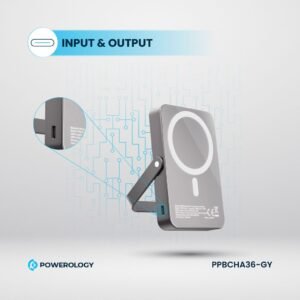 Powerology MagSafe 10000mAh 15W Magnetic Wireless PD 20W Power bank, Durable Aluminum Material, Integrated Stand, Type-C PD Port, Glass Surface, Safe & Reliable Charging (Titanium) - Image 5