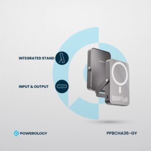 Powerology MagSafe 10000mAh 15W Magnetic Wireless PD 20W Power bank, Durable Aluminum Material, Integrated Stand, Type-C PD Port, Glass Surface, Safe & Reliable Charging (Titanium) - Image 6