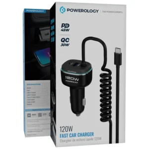 Powerology 120W Fast Car Charger - Black - Image 4
