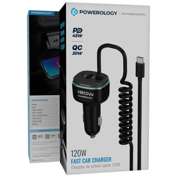 Powerology 120W Fast Car Charger - Black - Image 4