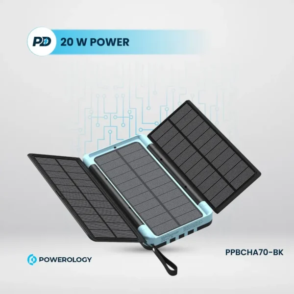 Powerology 16000mAh Solar Multi-Cable Power Bank: Portable with 4 Cables - Black - Image 3
