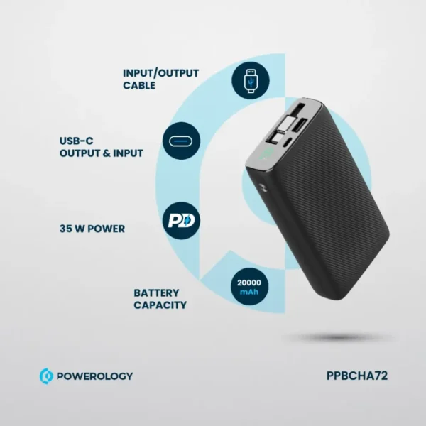 Powerology 20000mAh Retractable Cable Power Bank: Portable Fast Charging in Black - Image 9