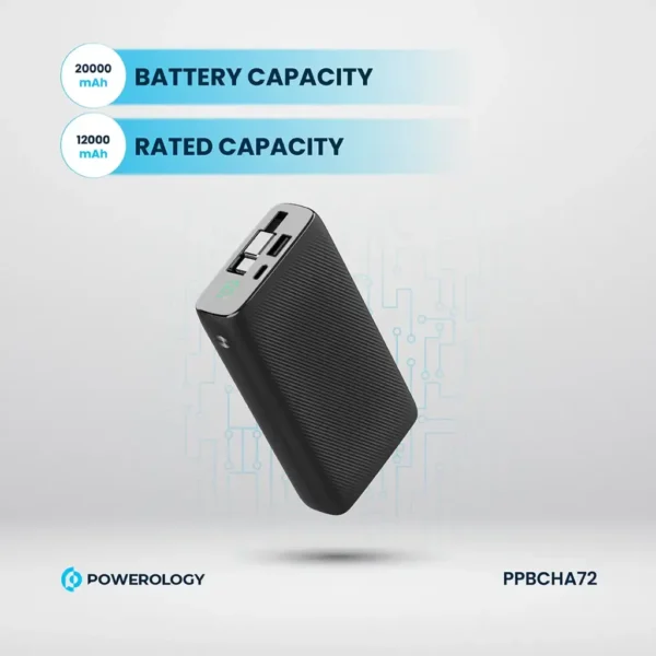 Powerology 20000mAh Retractable Cable Power Bank: Portable Fast Charging in Black - Image 5