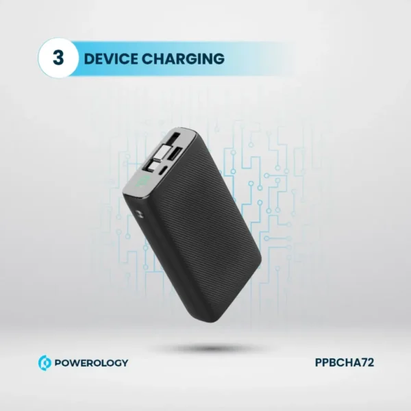 Powerology 20000mAh Retractable Cable Power Bank: Portable Fast Charging in Black - Image 3