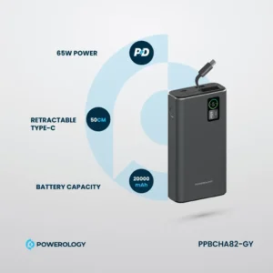 Powerology Aluminum 20000mAh Power Bank: 20W Durable Dark Gray Portable Charger - Image 4