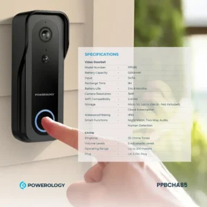 Powerology Smart Doorbell Camera - Black - Image 6