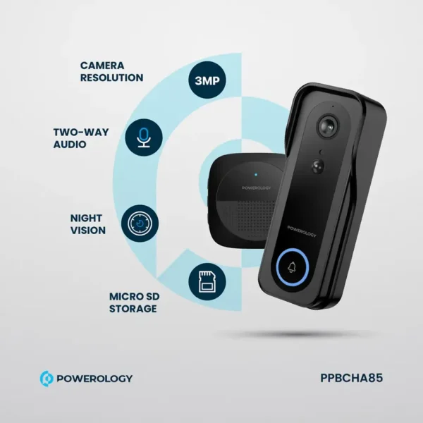 Powerology Smart Doorbell Camera - Black - Image 5