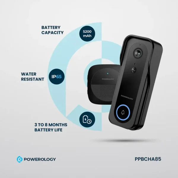 Powerology Smart Doorbell Camera - Black - Image 2