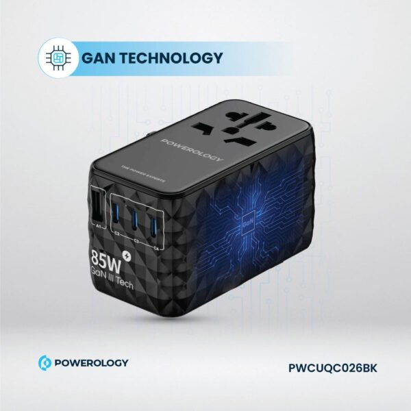 Powerology Universal GaN 85W Super Charger: Retractable Type-C Cable Wall Adapter - Image 3