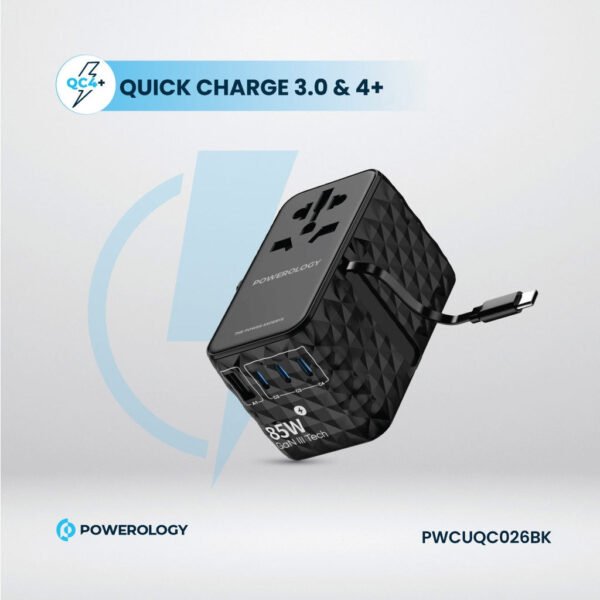 Powerology Universal GaN 85W Super Charger: Retractable Type-C Cable Wall Adapter - Image 5