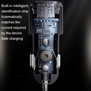 Yesido Y55 Car Charger Adapter, Cigarette Lighter Port Compatibility, Dual Output Ports, Smart Charging Technology, Fireproof ABS + PC Material, Includes Type-C to Type-C Cable, Black - Image 4