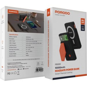 Porodo 10000mAh Power Bank, Compatible with MagSafe, Smart Thermal Cooling, Built-in Fan, Grip Stand, 20W PD, 15W Wireless Charging, LightningUSB-C Ports, Compatible with iPhone 16/15/14/13, S25 - Image 6