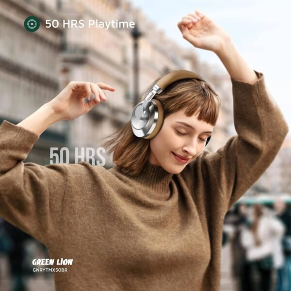 Green Lion Rhythm X50 ANC Wireless Headphones, 50H Long Playtime, Hybrid Active Noise Cancelling Headphones, Hi-Res Audio, Bluetooth V6.0, Game Mode, 4-Mic Calls, Foldable, Voice Assistant - Image 9
