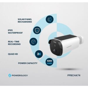 Powerology Built-in Solar Outdoor Camera, Android & iOS Support, Built-in MIC & Speaker, 5200mAh Built-in Battery, Solar Panel Recharging, Two-Way Audio, IR Night Vision, Type-C-White - Image 6