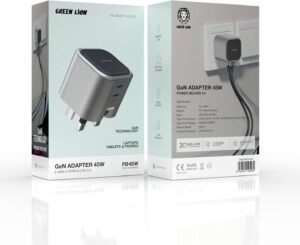 Green Lion GaN Adapter 45W 2 USB-C Ports PD 3.0, Multi-Device Compatible, Multiple Protection, Flame Retardant PC, Breathing Light, PD25W + PD20W Type-C1+C2 Output - Image 2