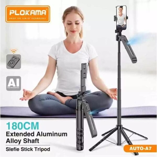 Plokama Auto-A7 AI 360° Rotating Tripod Portable Selfie Stick with Automatic AI Face Tracking - Image 2