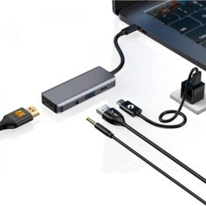 Porodo 4in1 USB-C Hub Type-C PD 100W HDMI USB 3.5mm Aux - Gray - 4k HDMI - 3.5 mm Audio Jack - PD 100W Fast charging - Image 9