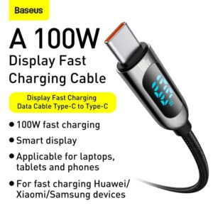 Baseus LED Display Fast Charging Data Cable Type-C to Type-C 100W 2M - Green - Image 11