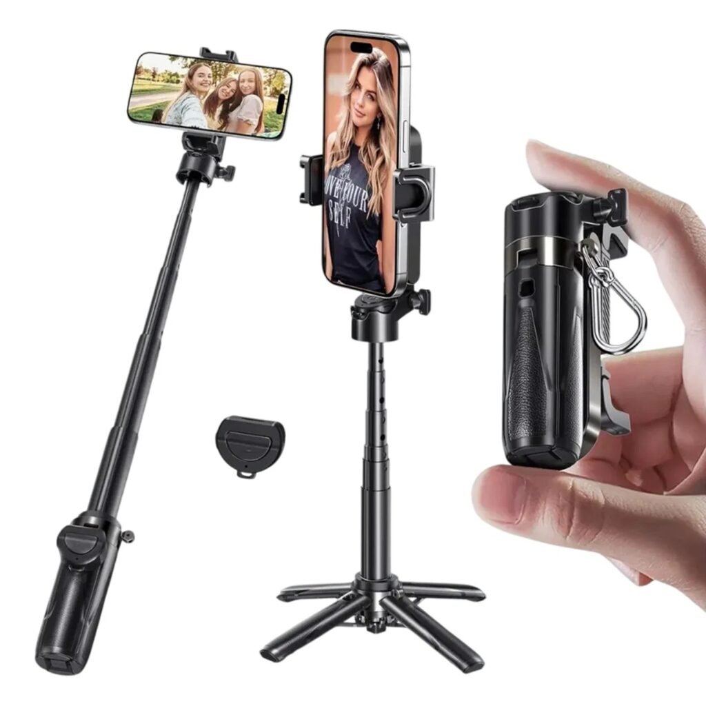 JMARY MT-18 Selfie Stick Multi-functional Smartphone Grip Tripod 2025 Newly Developed Ultra Mini 4 Levels of Telescopic Foldable Smartphone Holder Smartphone Tripod Remote Control Cold Shoe