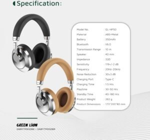 Green Lion Rhythm X50 ANC Wireless Headphones, 50H Long Playtime, Hybrid Active Noise Cancelling Headphones, Hi-Res Audio, Bluetooth V6.0, Game Mode, 4-Mic Calls, Foldable, Voice Assistant - Image 4