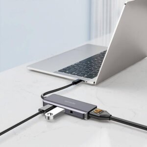 Porodo 4in1 USB-C Hub Type-C PD 100W HDMI USB 3.5mm Aux - Gray - 4k HDMI - 3.5 mm Audio Jack - PD 100W Fast charging - Image 10