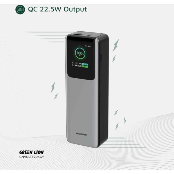 Green Lion Voltura 20000mAh Power Bank, PD 100W Fast Charging, TFT Display, Lightweight & Stylish Design, QC 22.5W USB-A Output, Wide Compatibility, Exquisite Appearance - Image 6