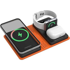 Porodo Folding 4-Device Wireless Charger, 8K mAh Battery Capacity, Wide Compatibility, Fast Charging, Folding Design, PD 20W, Type-C Charging Port, Watch Charger, Earbud Charger, Phone Charger - Black