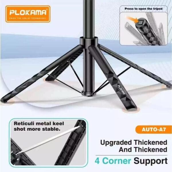 Plokama Auto-A7 AI 360° Rotating Tripod Portable Selfie Stick with Automatic AI Face Tracking - Image 3