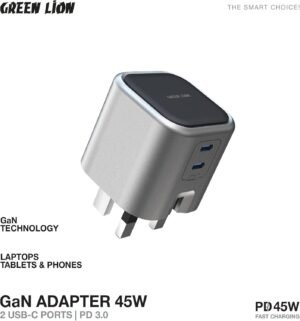Green Lion GaN Adapter 45W 2 USB-C Ports PD 3.0, Multi-Device Compatible, Multiple Protection, Flame Retardant PC, Breathing Light, PD25W + PD20W Type-C1+C2 Output - Image 5