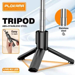 Plokama Live K5 Selfie Stick Tripod + Built-in LED Light & Bluetooth Remote – Foldable 3-in-1 Vlogging Stick - Image 4
