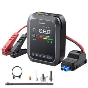 Baseus Primetrip Series Super Energy 4in1 Car Jump Starter 1200A with 150 PSI Tire Inflator, 3000mAh Power Bank & Flashlight | Color Display - Black