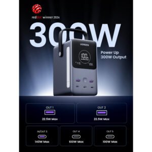UGREEN 300W 48,000mAh Portable Charger Power Bank with Smart Digital Display, Lighting and SOS Mode, 153Wh 5 Ports USB C Battery Pack for Outdoor Camping and Home Backup for Laptop and Smartphones - Image 5