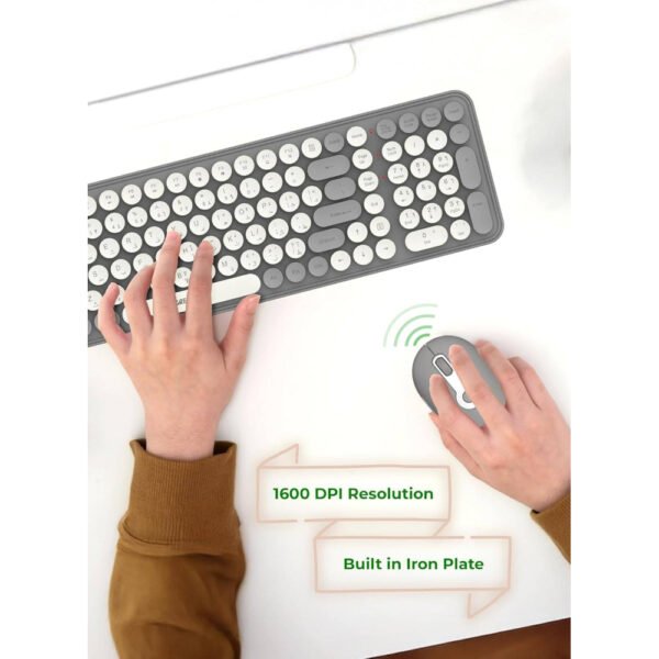 Green Lion GKM-300 Wireless Keyboard+Mouse, Multiple DPI Mouse, USB connectivity, 5M Keystrokes, 2.4G Mini USB, 10 M Range, Quiet Typing, Build in Plate - Gray - Image 3